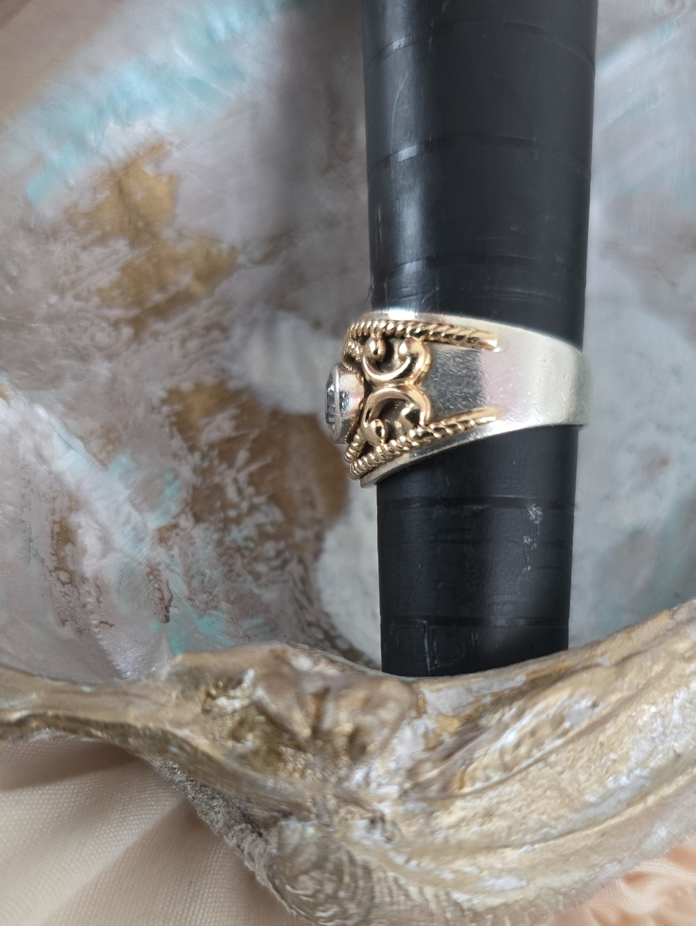 Etruscan Band Ring - Sterling + 14k - Picture 3 of 7